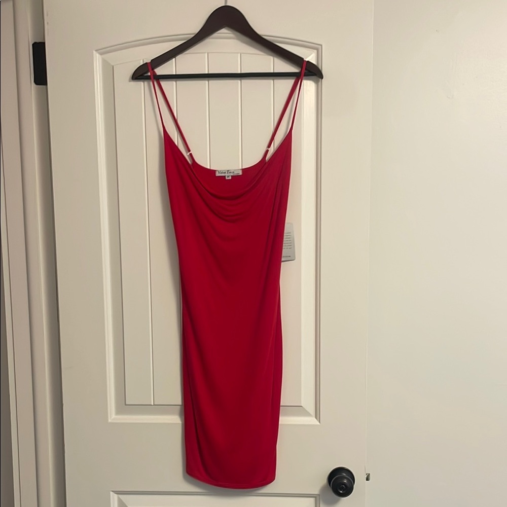 Velvet Torch Red Ruched Slip Dress Cowl Neck